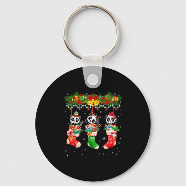 Santa Elf Reindeer Panda In Christmas Socks Xmas L Key Ring (Front)