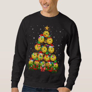 Santa Elf Reindeer Pickleball Christmas Tree Xmas Sweatshirt