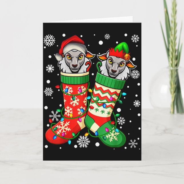 Santa Elf Sheep Animal In Christmas Socks Men Wome Card (Front)