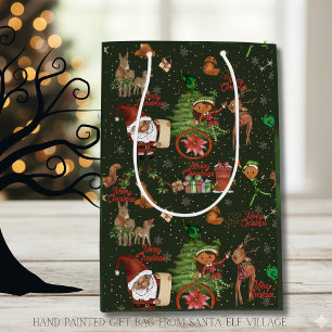 Santa & Elf Village Whimsical Holiday Gift Bag