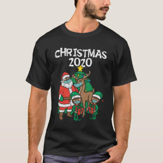 Santa Elves Reindeer In Mask Christmas 2020 Quaran T-Shirt