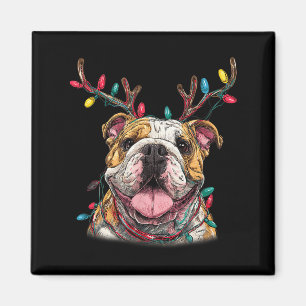 Santa English Bulldog Reindeer Light Christmas Magnet