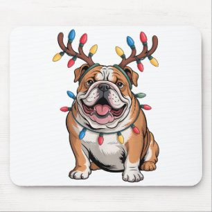 Santa English Bulldog Reindeer Light Christmas Mouse Pad