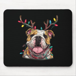 Santa English Bulldog Reindeer Light Christmas Mouse Pad