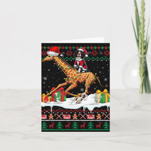 Santa English Springer Spaniel Riding Giraffe Xmas Card