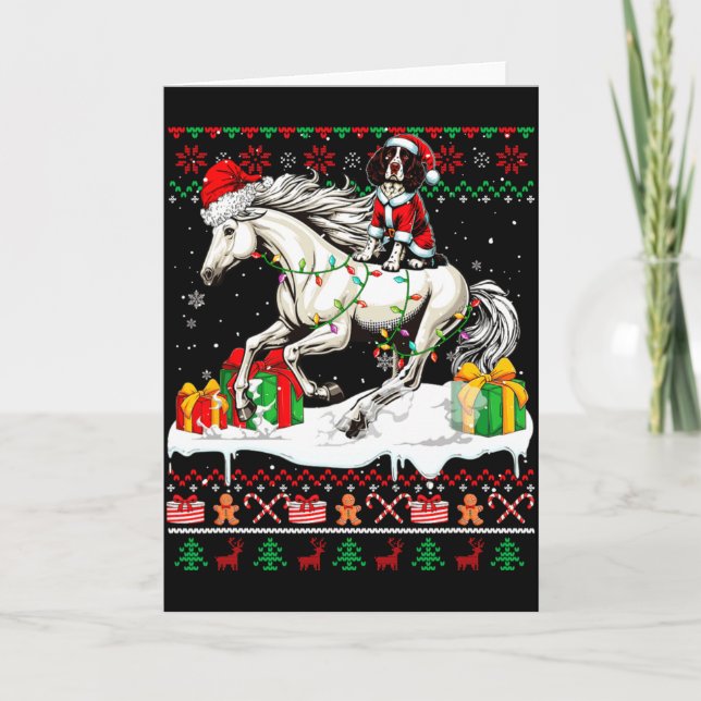 Santa English Springer Spaniel Riding Horse Xmas S Card (Front)