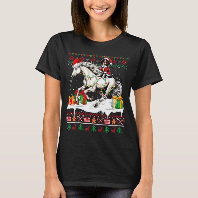 Santa English Springer Spaniel Riding Horse Xmas S T-Shirt (Front)