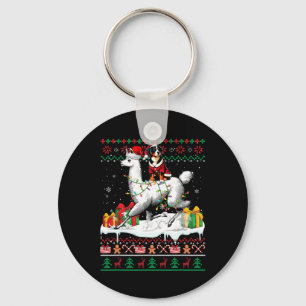 Santa Entlebucher Mountain Riding Llama Christmas Key Ring