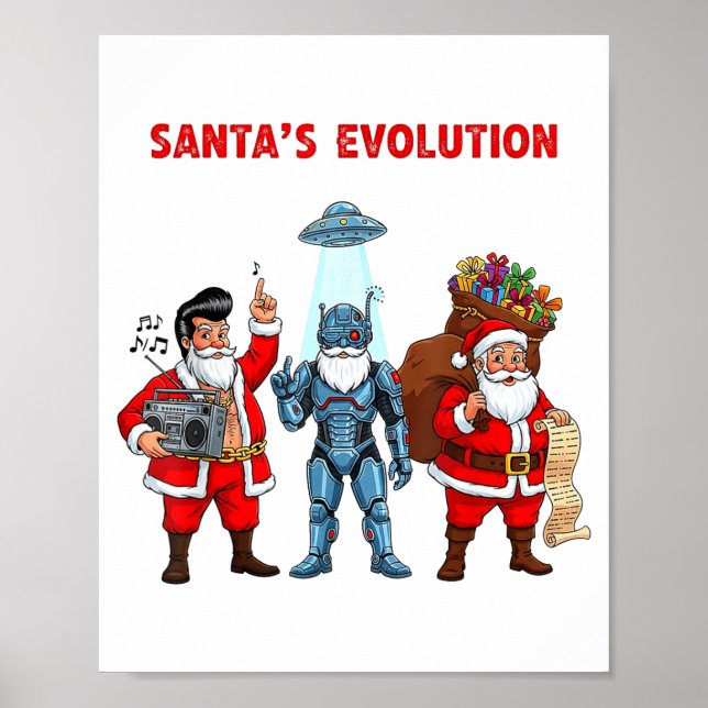 Santa Evolution Robot Clic Future Funny Christmas  Poster (Front)