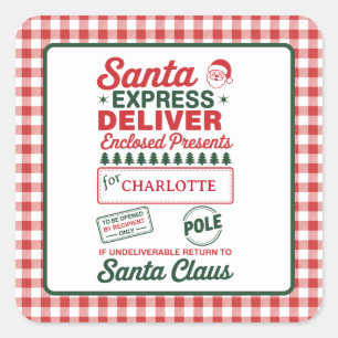 Santa Express Delivery Christmas Plaid Square Sticker