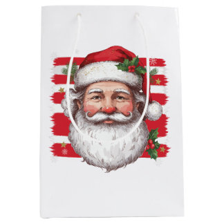 Santa Face Christmas Vintage Beard Xmas Holiday Medium Gift Bag