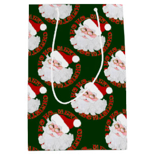 Santa Face Circles Green-Gift Bag M