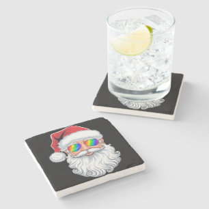 Santa Face Gay Sunglasses Christmas Xmas LGBTQ Stone Coaster