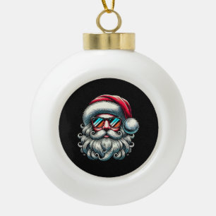 Santa Face Retro Sunglasses Christmas Ceramic Ball Christmas Ornament