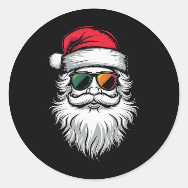 Santa Face Retro Sunglasses Christmas Xmas Holiday Classic Round Sticker (Front)
