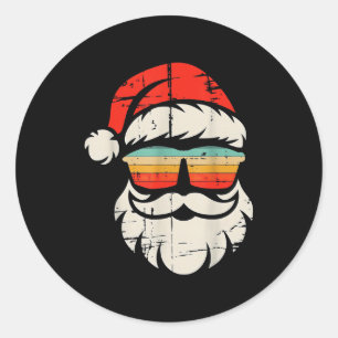 Santa Face Retro Sungles Christmas  Classic Round Sticker