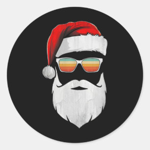 Santa Face Retro Sungles Christmas Shirts For Mens Classic Round Sticker