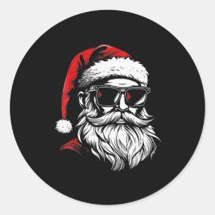 Santa Face Retro Sungles Christmas Xmas Men Classic Round Sticker