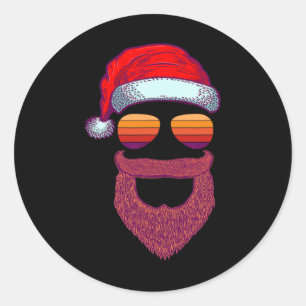Santa Face Retro Sungles Christmas Xmas Men Women Classic Round Sticker
