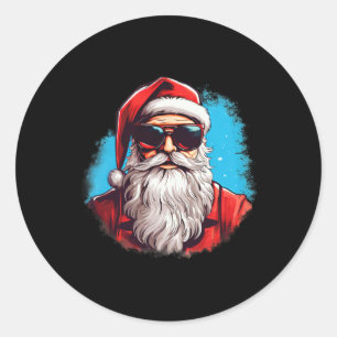 Santa Face Retro Sungles Christmas Xmas Men Women Classic Round Sticker