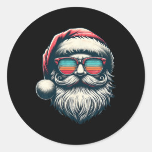 Santa Face Retro Sungles Christmas Xmas Men Women  Classic Round Sticker