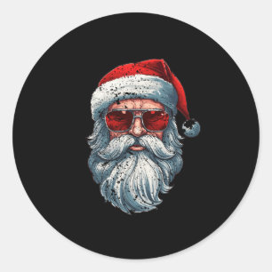 Santa Face Retro Sungles Christmas Xmas Men Women Classic Round Sticker