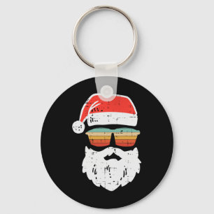 Santa Face Retro Sungles Christmas Xmas Men Women Key Ring