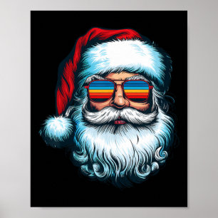 Santa Face Retro Sungles Christmas Xmas Men Women  Poster