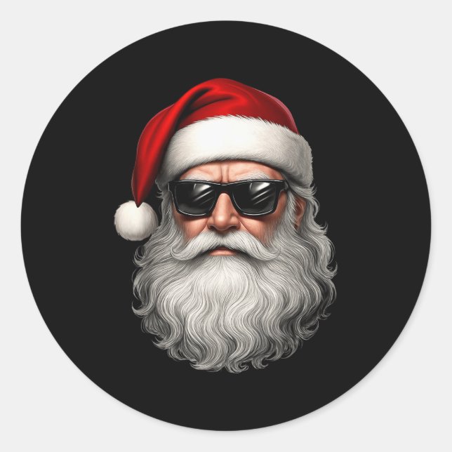 Santa Face Retro Sungles Funny Christmas Pajama Me Classic Round Sticker (Front)
