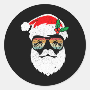 Santa Face Retro Sungles Hawaii Christmas Xmas Tro Classic Round Sticker