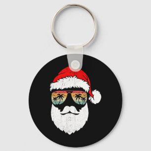Santa Face Retro Sungles Hawaiian Christmas Xmas T Key Ring