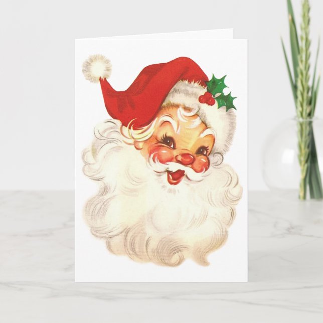 santa face vintage holiday card (Front)