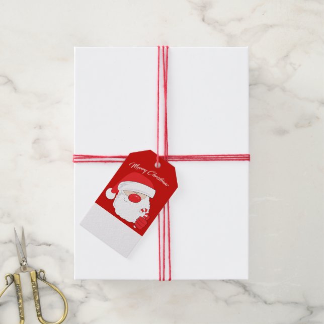 Santa Face - white text. Gift Tags (With Twine)
