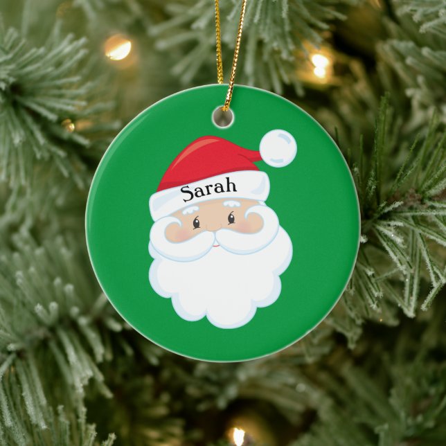 Santa Face with Name on Cap Ceramic Tree Decoration (Tree)