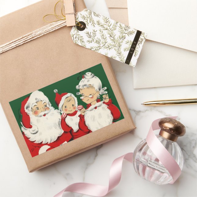 Santa Family Christmas Rectangular Sticker (Gifting)