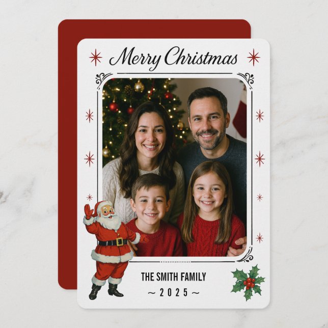 Santa & Family Photo Flat Christmas Card (Front/Back)