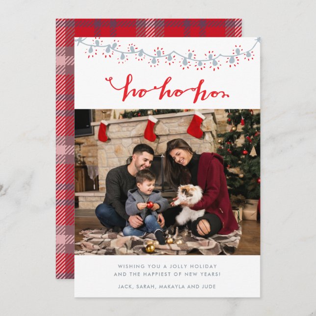 Santa Family Photo Plaid Christmas Card (Front/Back)