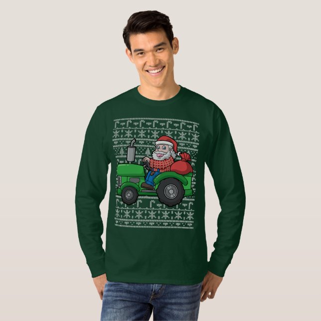 Santa Farmer Tractor Ugly Christmas Sweater (Front Full)