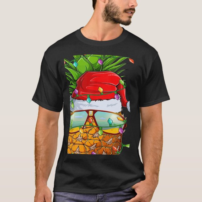 Santa Fat Pineapple Glasses Xmas Lights Pineapple  T-Shirt (Front)