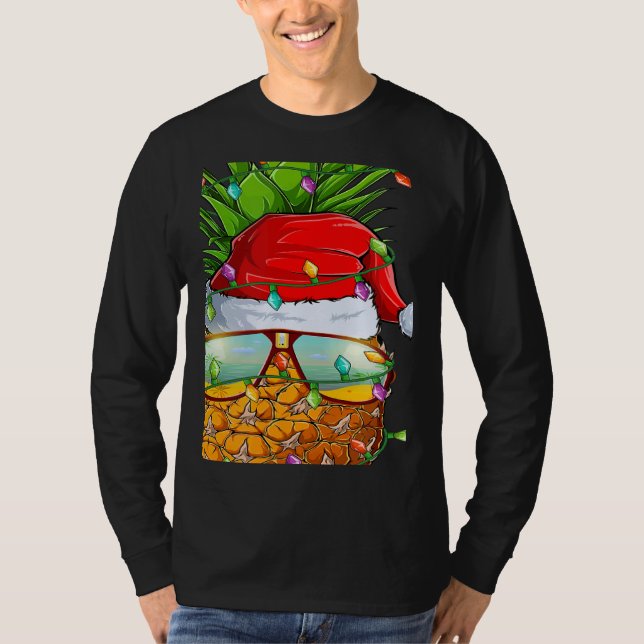 Santa Fat Pineapple Glasses Xmas Lights Pineapple  T-Shirt (Front)