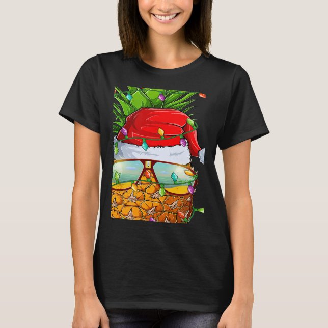Santa Fat Pineapple Glasses Xmas Lights Pineapple  T-Shirt (Front)