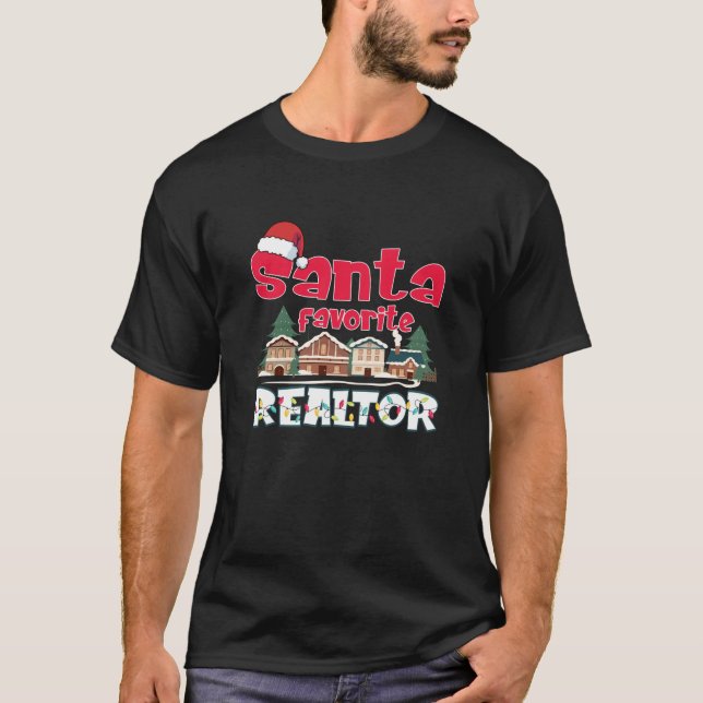 Santa Favourite Realtor Funny Christmas Lights Paj T-Shirt (Front)
