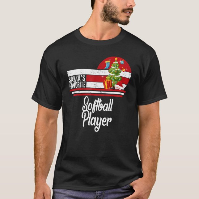 Santa Favourite Softball Player Christmas Ugly Swe T-Shirt (Front)