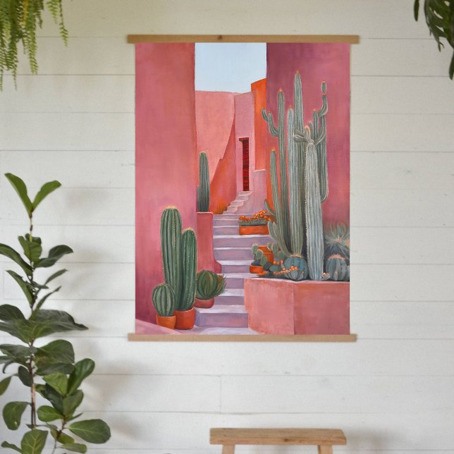Santa Fe Cacti Boho Wood Topped Wall Tapestry  (Creator Uploaded)