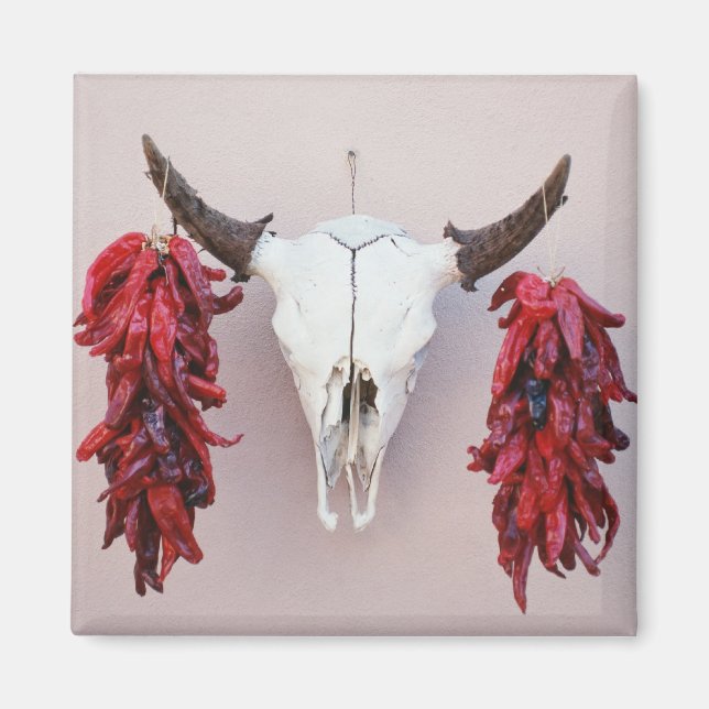Santa Fe Cow Skull with Peppers Magnet (Front)