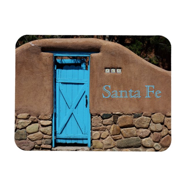 Santa Fe New Mexico Adobe and Blue Door Magnet (Horizontal)