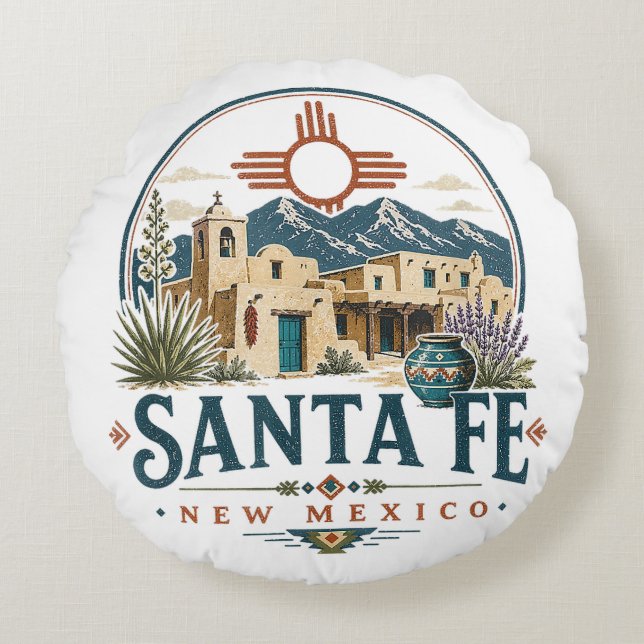 Santa Fe New Mexico Adobe Architecture Southwest Round Cushion (Front)
