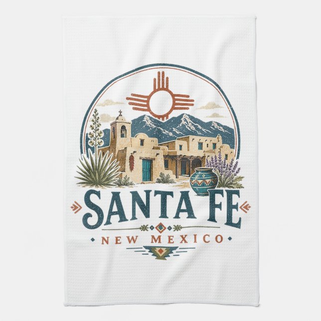 Santa Fe New Mexico Adobe Architecture Southwest Tea Towel (Vertical)