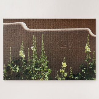 Santa Fe New Mexico Adobe & Hollyhocks Scenic Jigsaw Puzzle