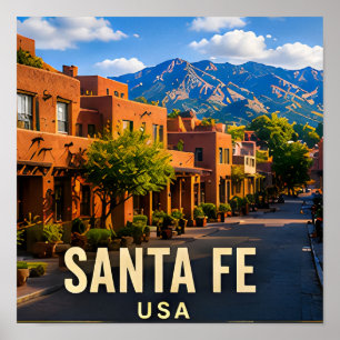 Santa Fe New Mexico Adobe Mountain Travel Gift Poster